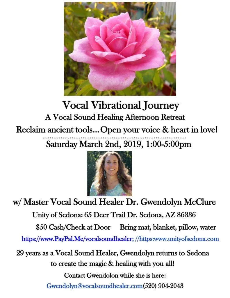 Sedona Vibrational Journey Saturday March 2nd, 1-5pm Unity of Sedona Sedona 3 2 2019 workshop flyer 791x1024