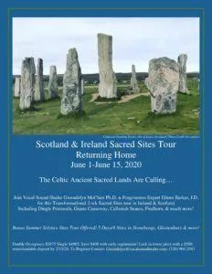 Vocal Sound Healing & Forgiveness Celtic Sacred Sites Tour June 1-15, 2020 Isis Gwendolyn Ireland Scotland Flyer 1 2 232x300