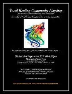 Mountain Flame Studio Vocal Sound Healing Workshop Weds Sept. 7th 7:00-8:30pm Asheville, NC Sept.Vocal Vortex Release Weds 9.7.22 Asheville NC 1 232x300